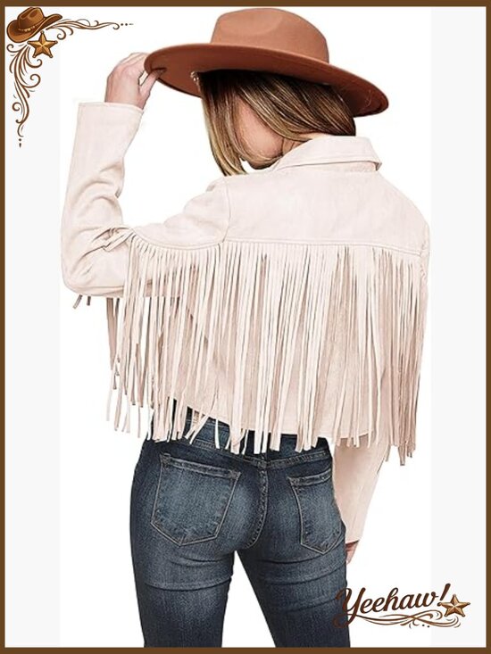 Jackets & Blazers - Fringe Faux Suede Leather Cropped Motorcycle Jacket Coat